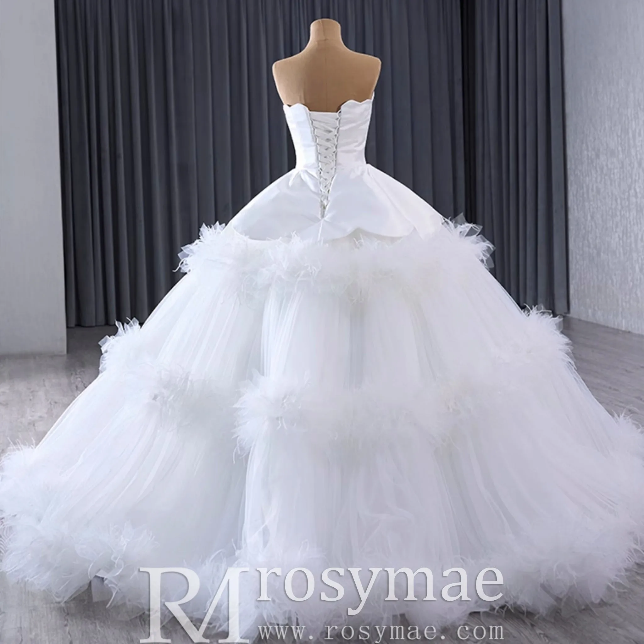 Luxury Ruffle Layered Wedding Dresses Asymmetrical Bridal Gown