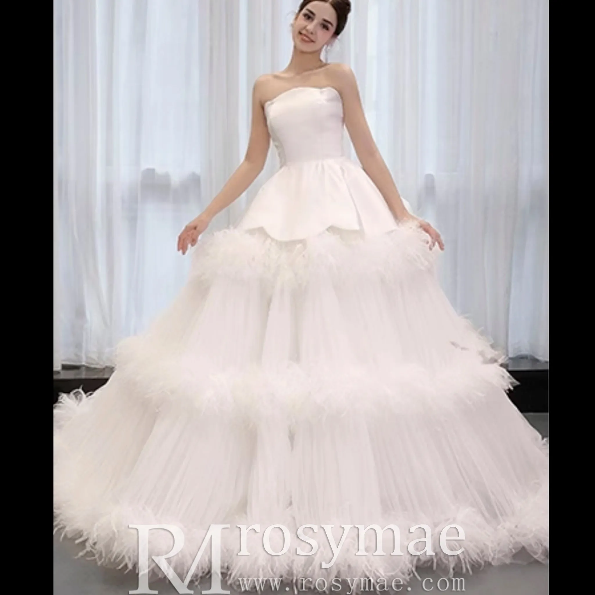 Luxury Ruffle Layered Wedding Dresses Asymmetrical Bridal Gown