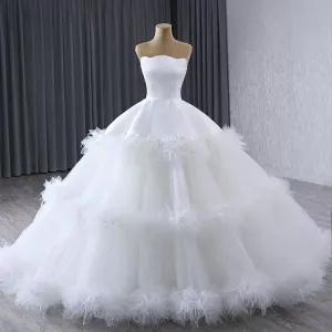 Luxury Ruffle Layered Wedding Dresses Asymmetrical Bridal Gown
