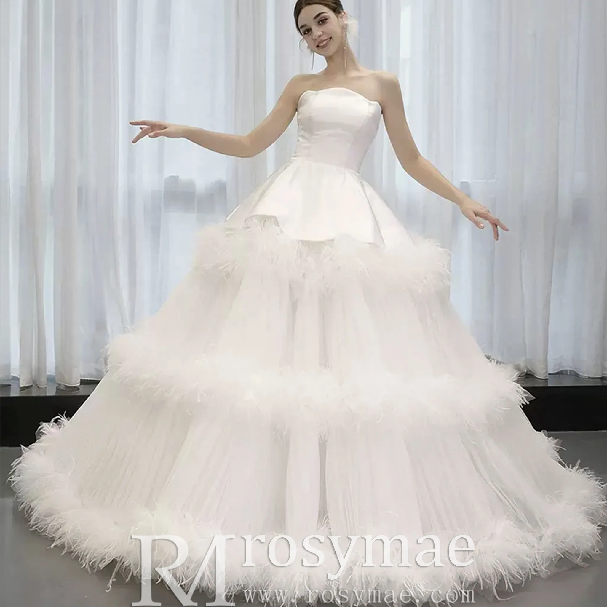 Luxury Ruffle Layered Wedding Dresses Asymmetrical Bridal Gown