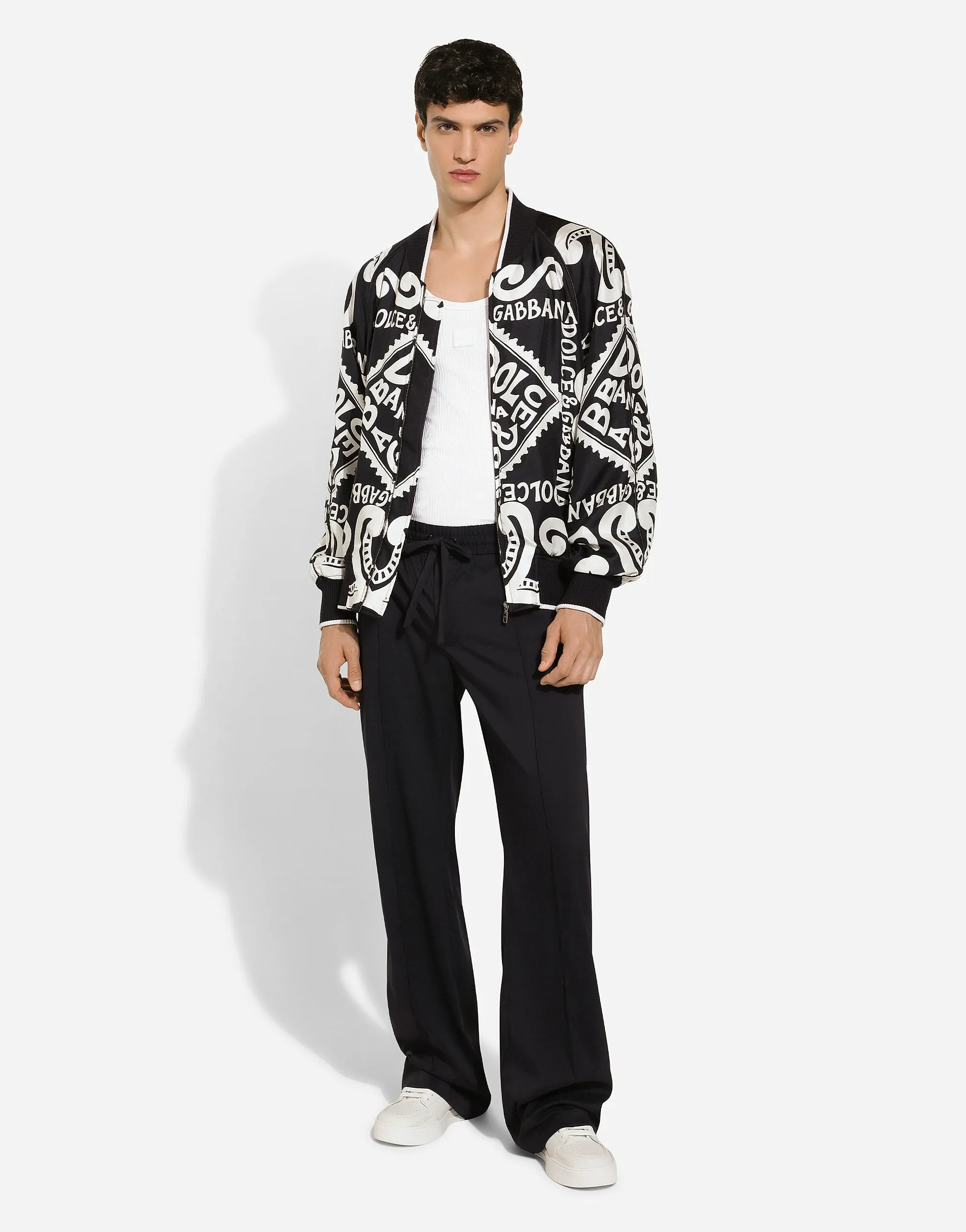 Marina-Print Silk Bomber Jacket