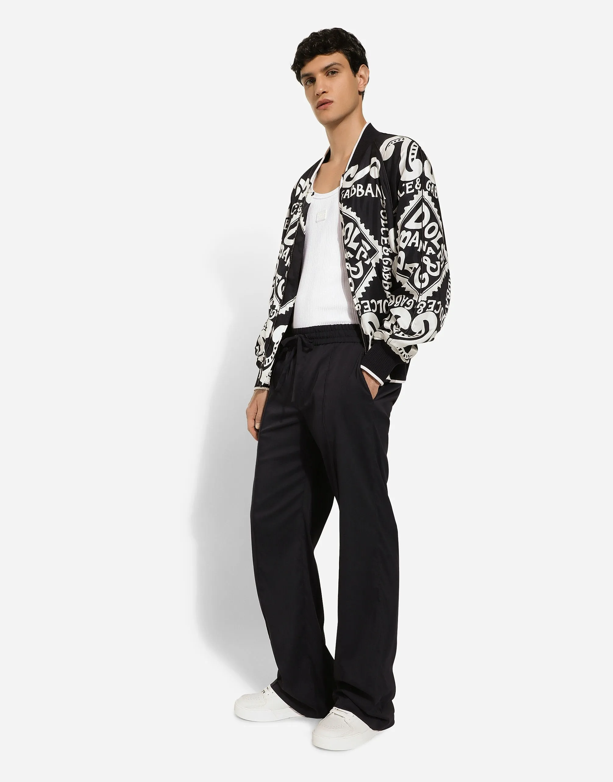 Marina-Print Silk Bomber Jacket