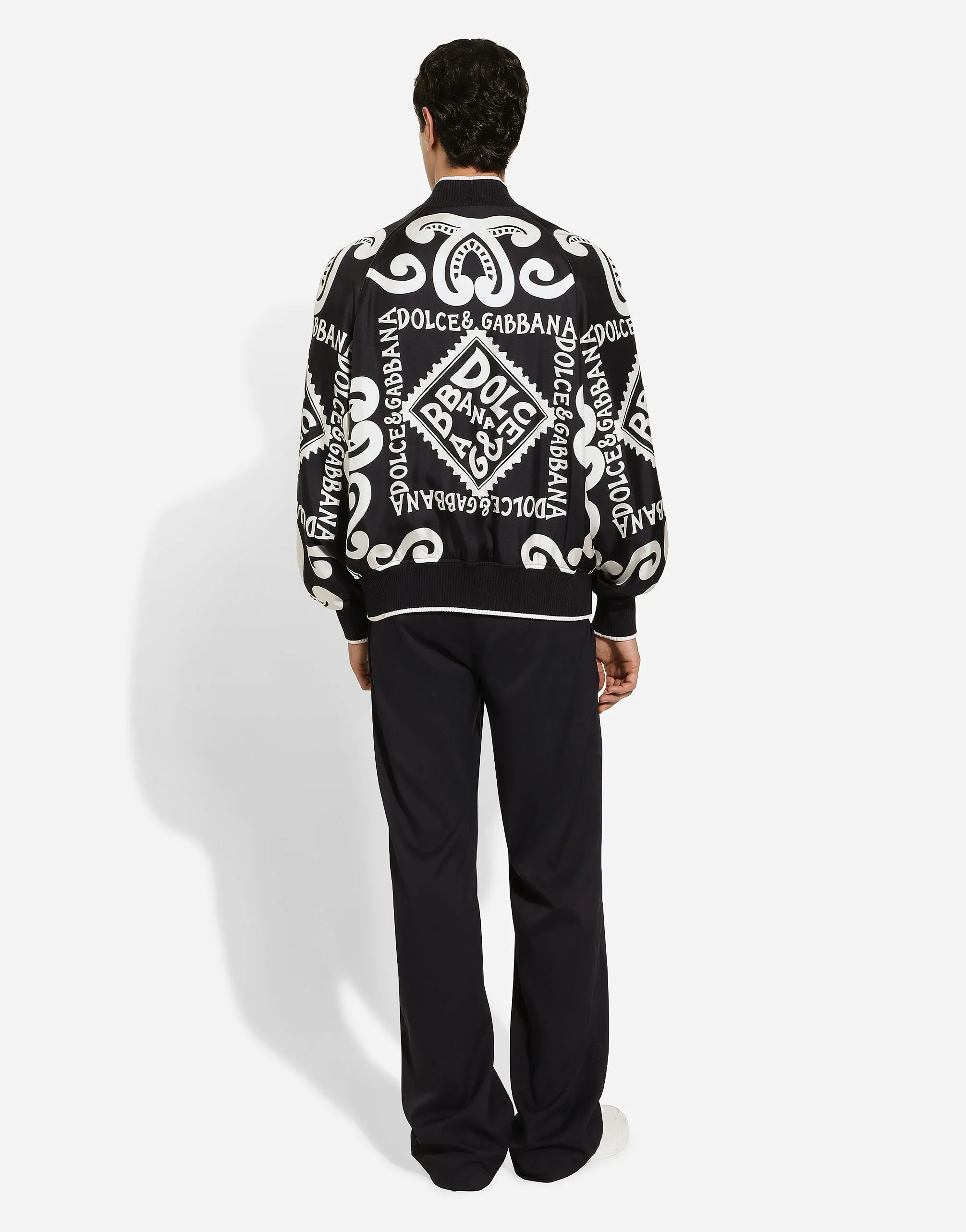 Marina-Print Silk Bomber Jacket