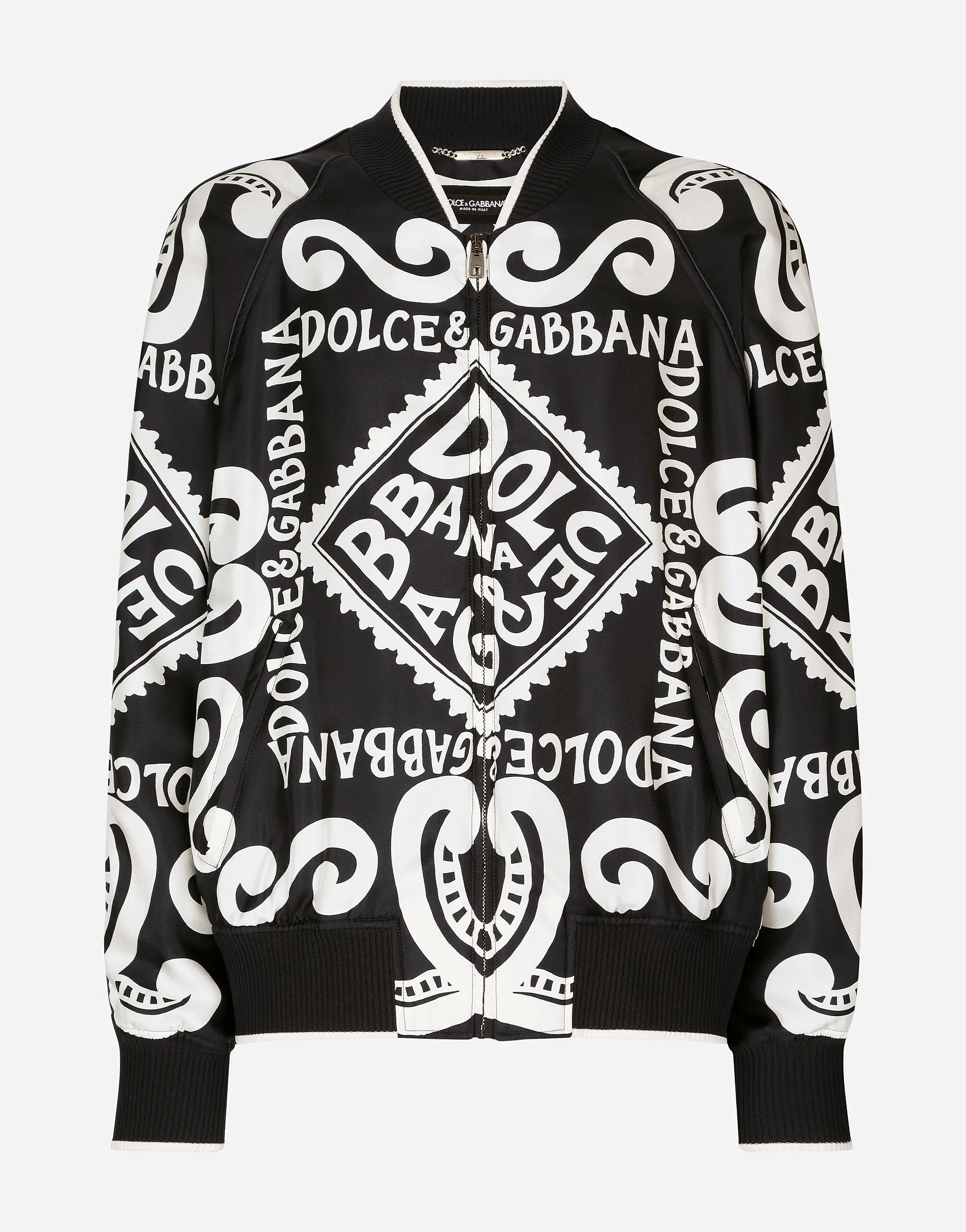 Marina-Print Silk Bomber Jacket