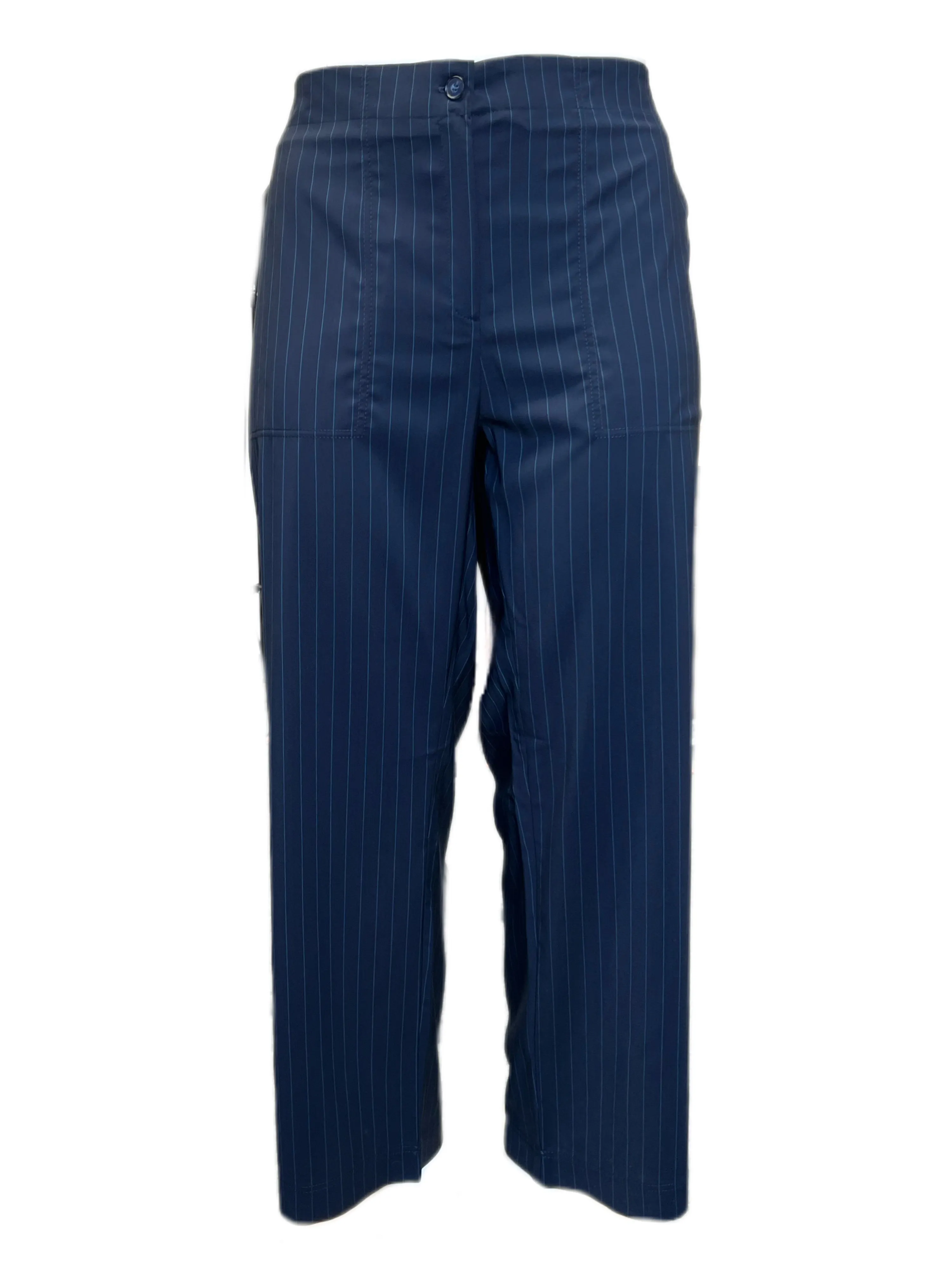 Marina Rinaldi Women's Navy Radice Striped Virgin Wool Pants Size 22W/31 NWT