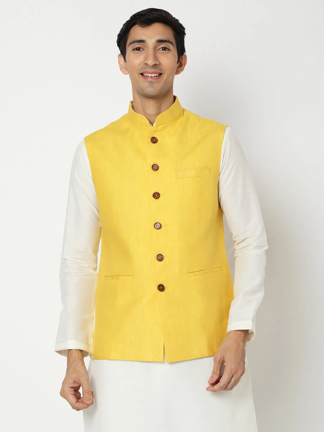 Matchles Men's Yellow Linen Solid Jackets