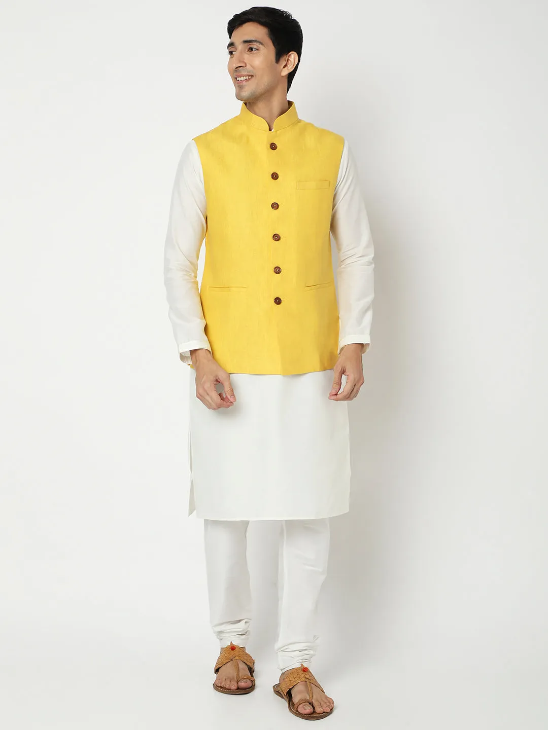 Matchles Men's Yellow Linen Solid Jackets
