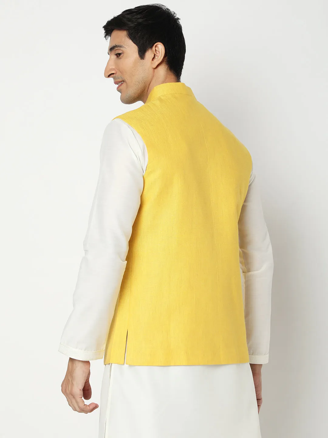 Matchles Men's Yellow Linen Solid Jackets