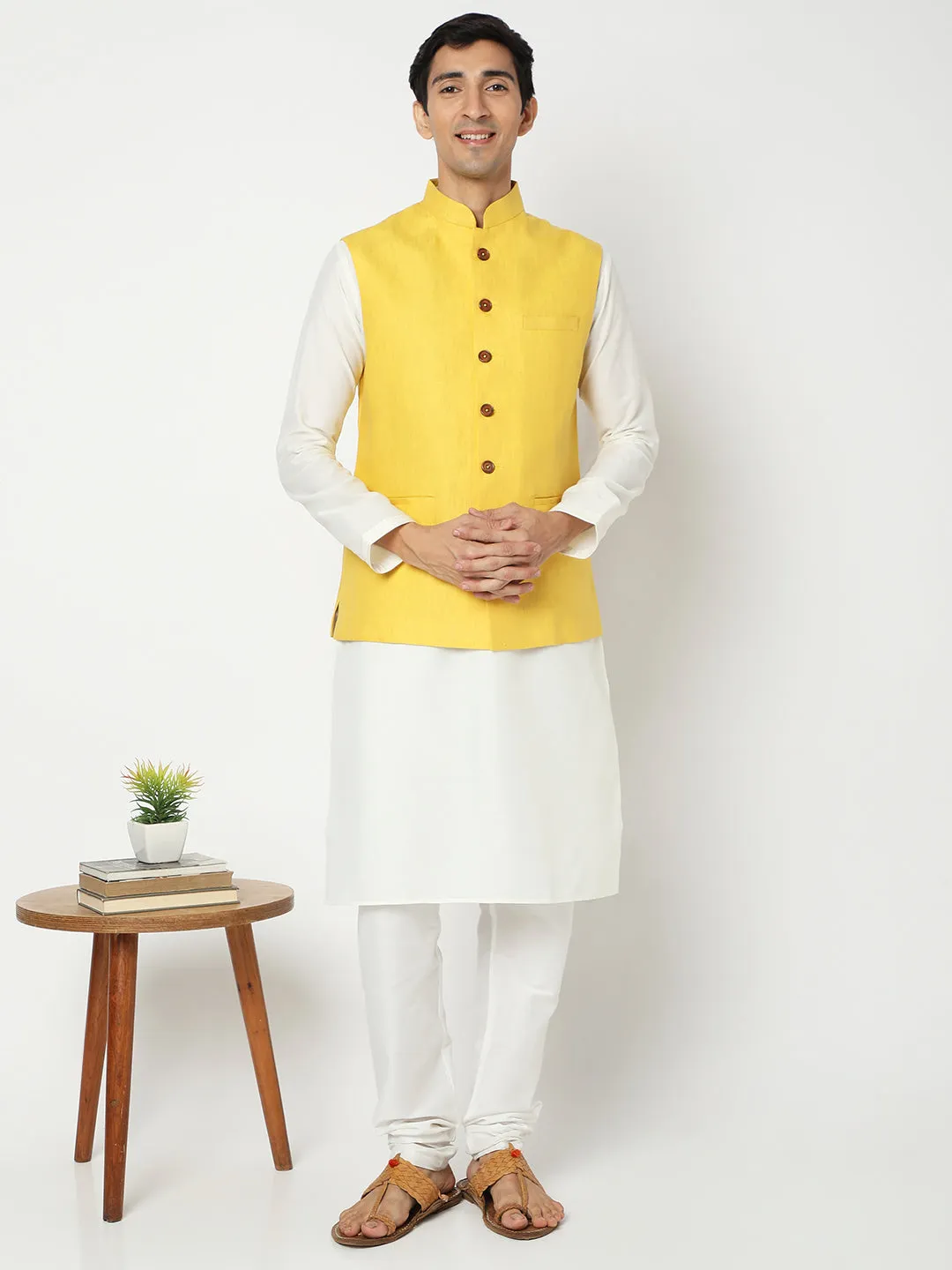 Matchles Men's Yellow Linen Solid Jackets