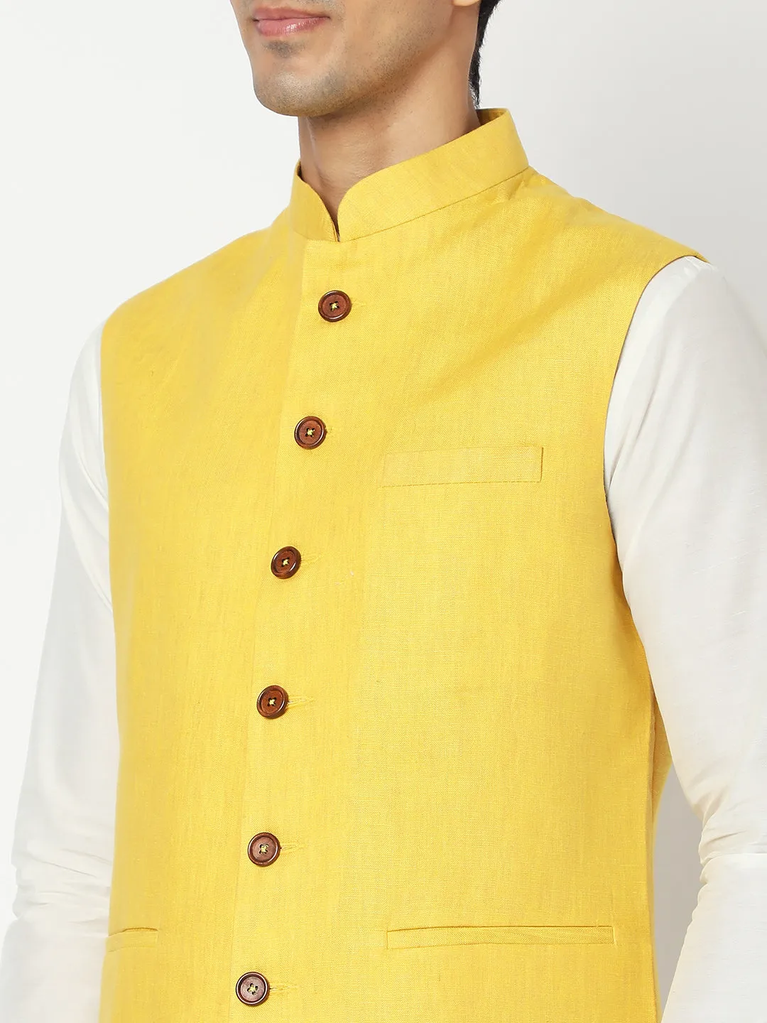 Matchles Men's Yellow Linen Solid Jackets