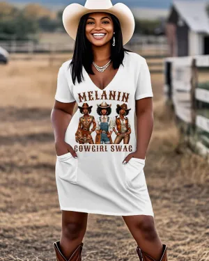Melanin Cool Cowgirl Swag Casual V-neck Pocket Dress