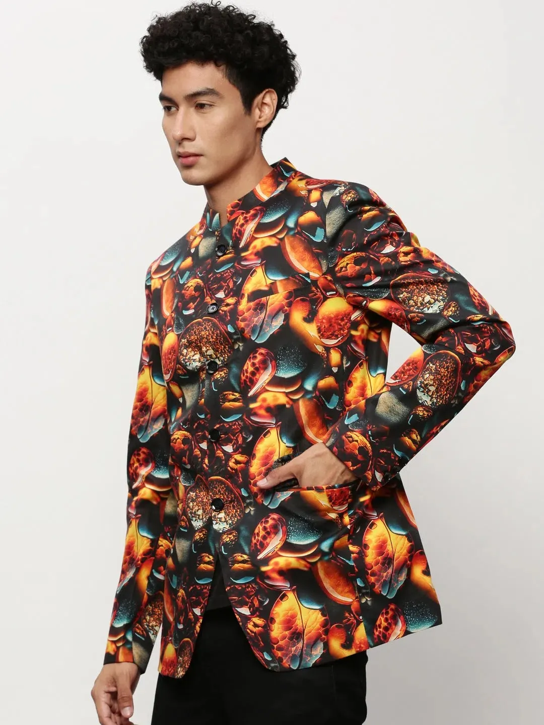 Men Orange Printed Casual Blazers-SOBLZ-083-5-Orange