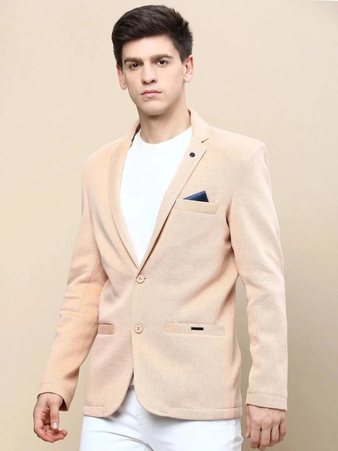 Men Peach Solid Casual Blazers-AR-43-Peach