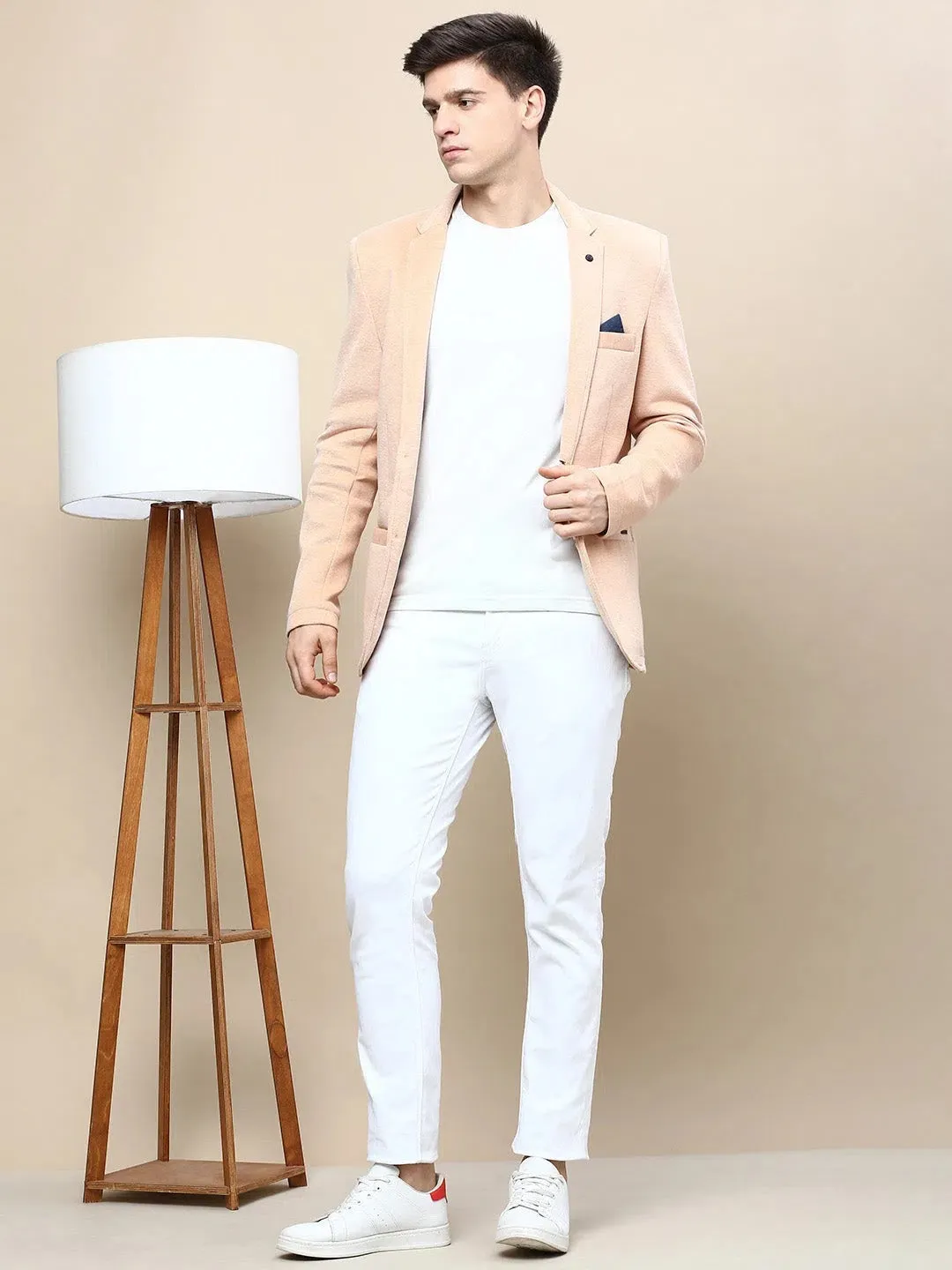 Men Peach Solid Casual Blazers-AR-43-Peach