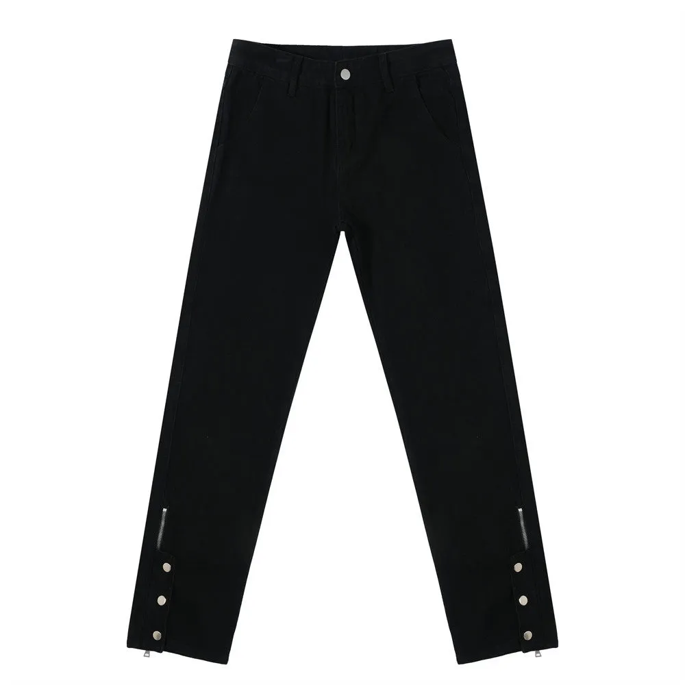 Men’s Black Streetwear Pants with Zipper