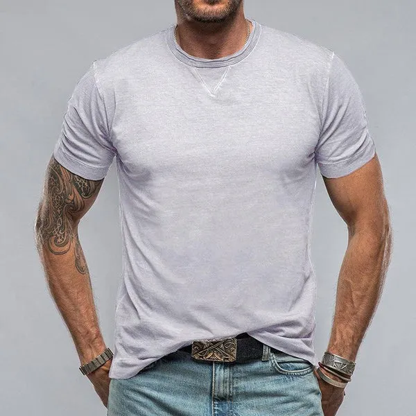MEN'S CASUAL COTTON SOLID COLOR ROUND NECK SHORT SLEEVE T-SHIRT