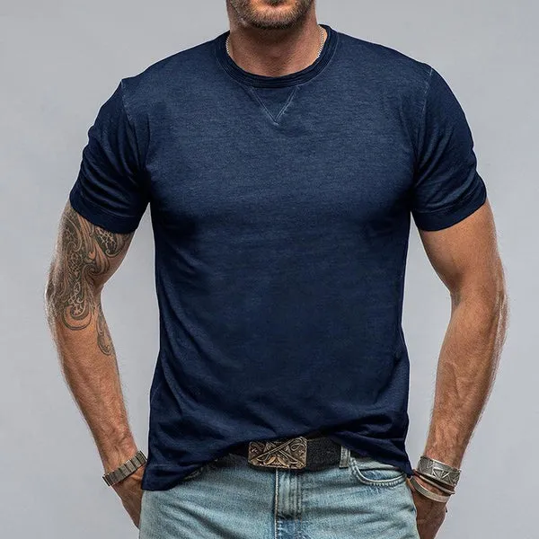 MEN'S CASUAL COTTON SOLID COLOR ROUND NECK SHORT SLEEVE T-SHIRT