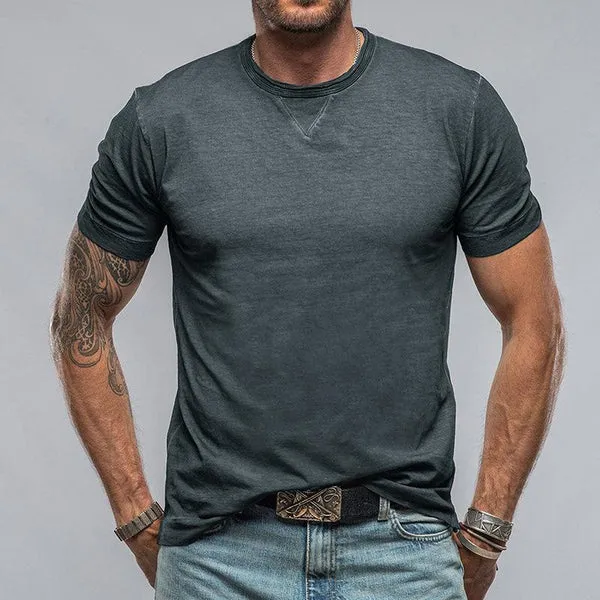 MEN'S CASUAL COTTON SOLID COLOR ROUND NECK SHORT SLEEVE T-SHIRT