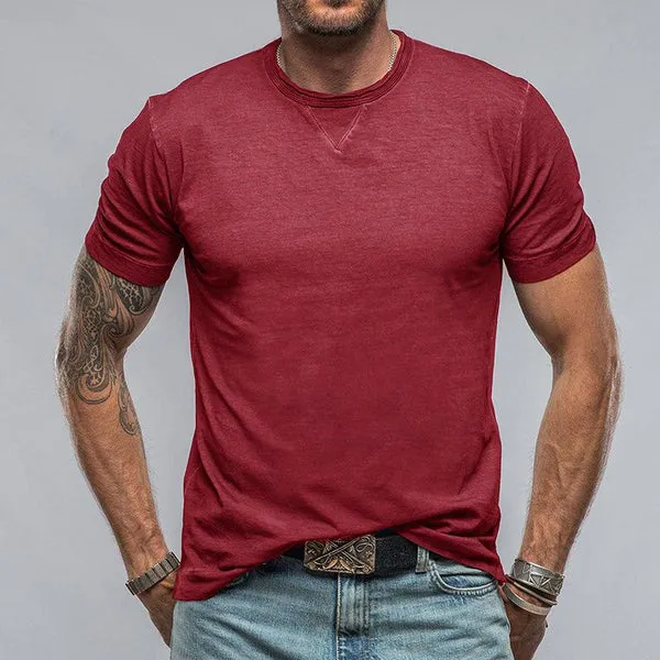 MEN'S CASUAL COTTON SOLID COLOR ROUND NECK SHORT SLEEVE T-SHIRT