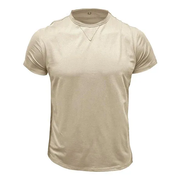 MEN'S CASUAL COTTON SOLID COLOR ROUND NECK SHORT SLEEVE T-SHIRT