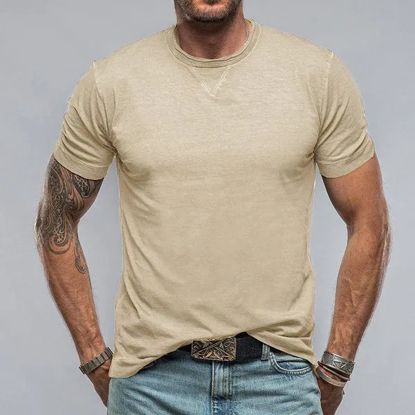 MEN'S CASUAL COTTON SOLID COLOR ROUND NECK SHORT SLEEVE T-SHIRT