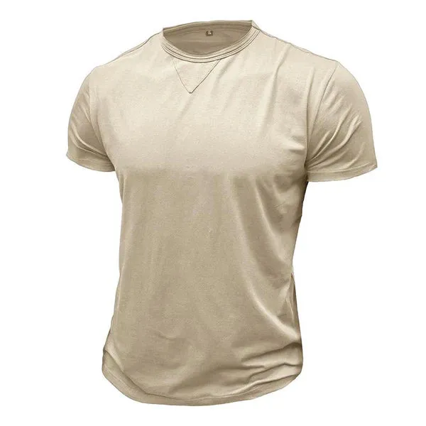 MEN'S CASUAL COTTON SOLID COLOR ROUND NECK SHORT SLEEVE T-SHIRT
