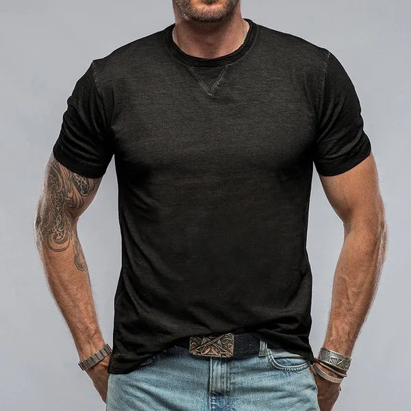 MEN'S CASUAL COTTON SOLID COLOR ROUND NECK SHORT SLEEVE T-SHIRT