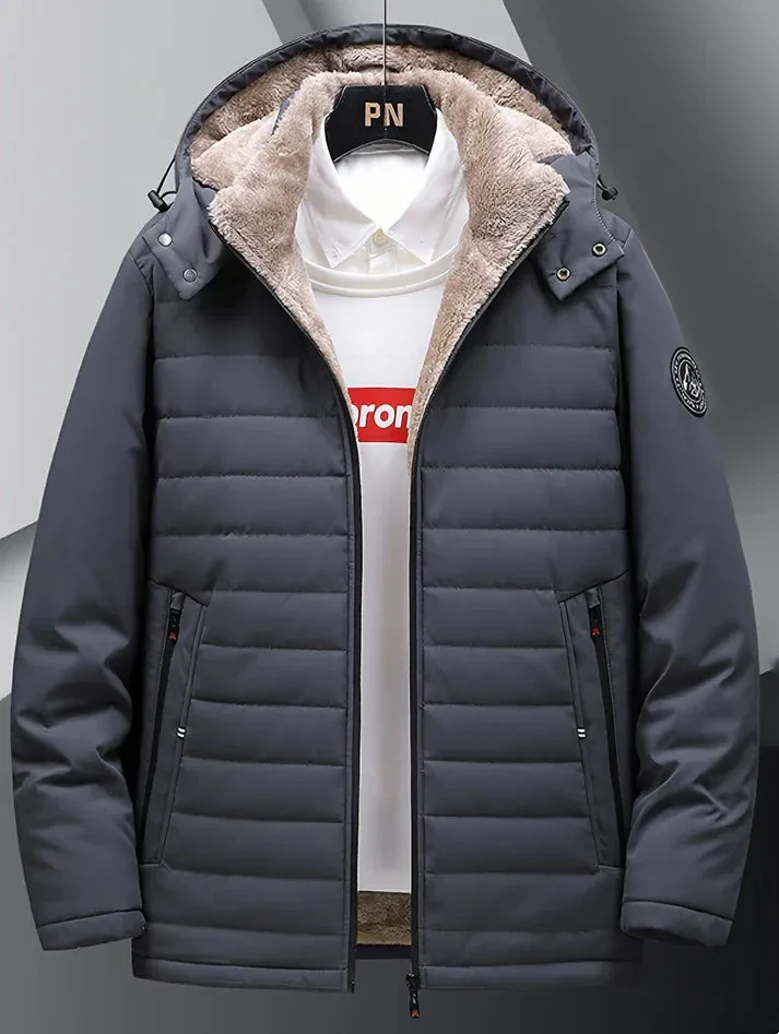 Men's fleece jacket with hood, warm, windproof and ideal for autumn and winter