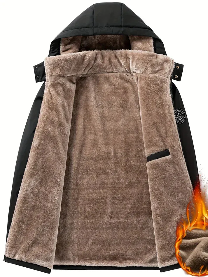 Men's fleece jacket with hood, warm, windproof and ideal for autumn and winter