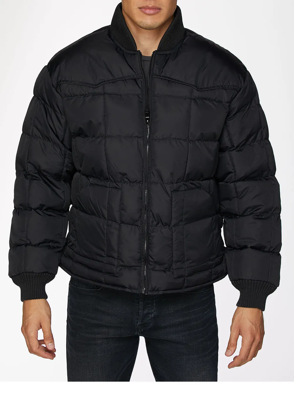 Men's Nylon Quilted Puffer Jacket-NJ629-Black