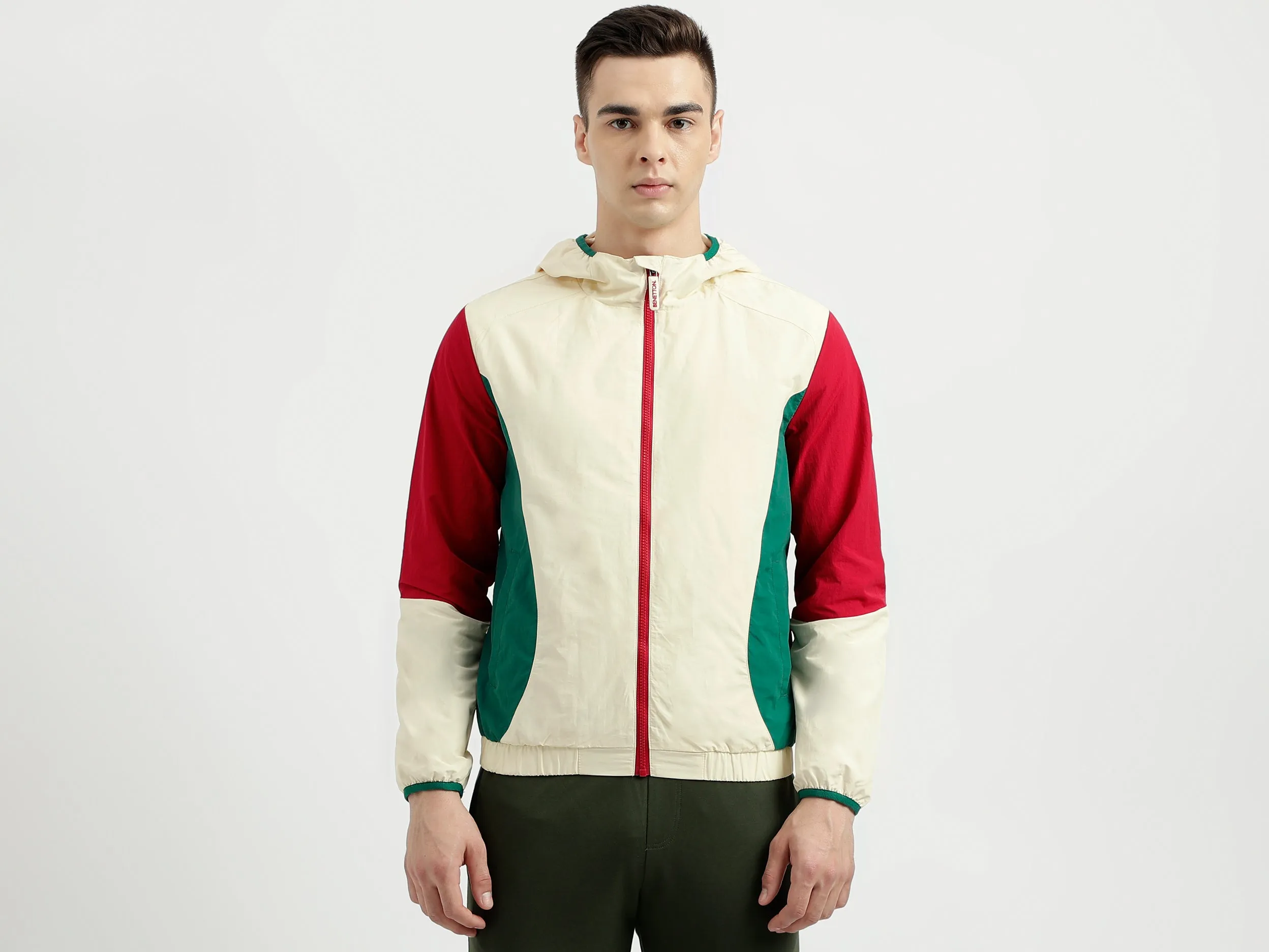 Men's Regular Fit Hooded Neck Color Blocked Jacket
