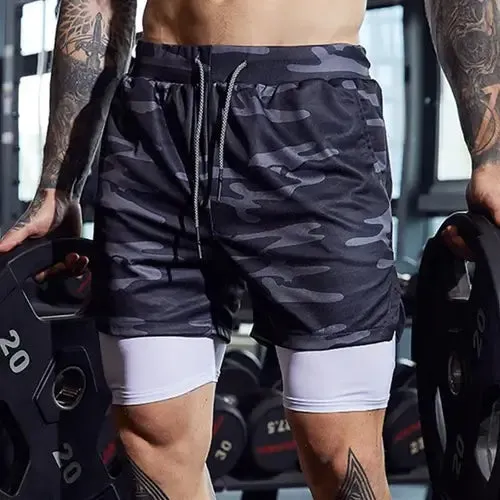 Men's Running Shorts 2 In 1 Double-Deck Sportwear for Beach and Outdoor Activities