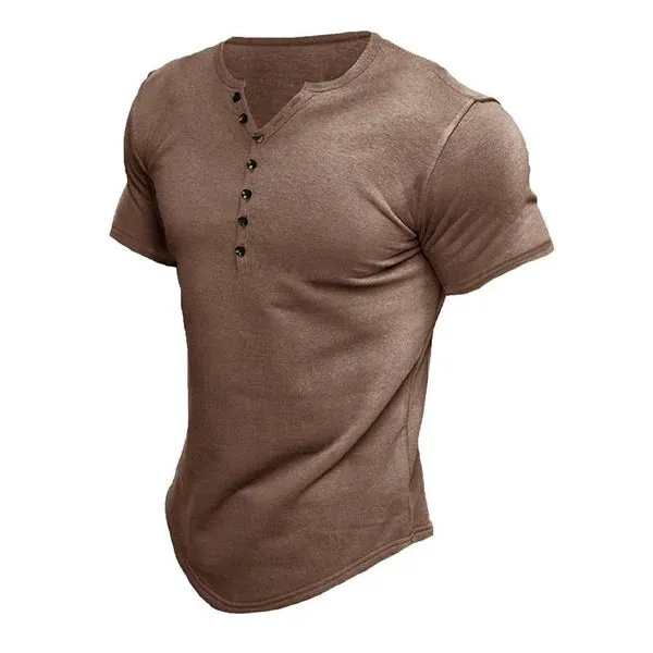 MEN'S SHORT SLEEVE SOLID COLOR BUTTON DOWN HENLEY