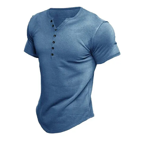 MEN'S SHORT SLEEVE SOLID COLOR BUTTON DOWN HENLEY