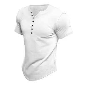 MEN'S SHORT SLEEVE SOLID COLOR BUTTON DOWN HENLEY