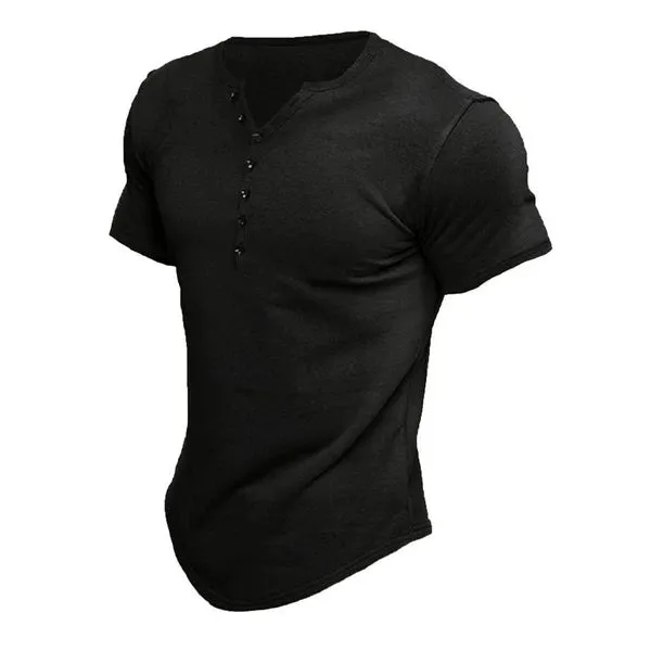 MEN'S SHORT SLEEVE SOLID COLOR BUTTON DOWN HENLEY