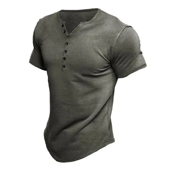 MEN'S SHORT SLEEVE SOLID COLOR BUTTON DOWN HENLEY