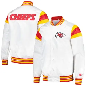 Men's Starter White Kansas City Chiefs Satin Full-Snap Varsity Jacket