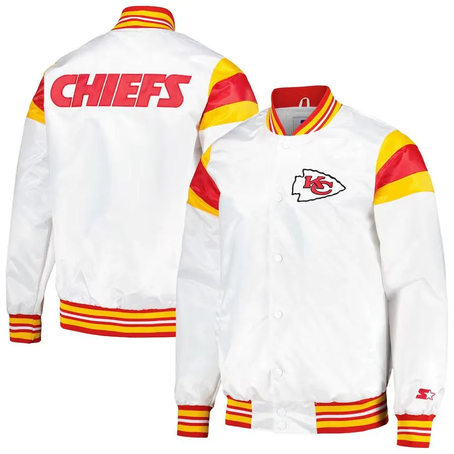 Men's Starter White Kansas City Chiefs Satin Full-Snap Varsity Jacket
