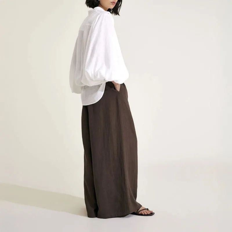 MONDO CORSINI Maia Linen Blouse with Blouson Sleeves in White
