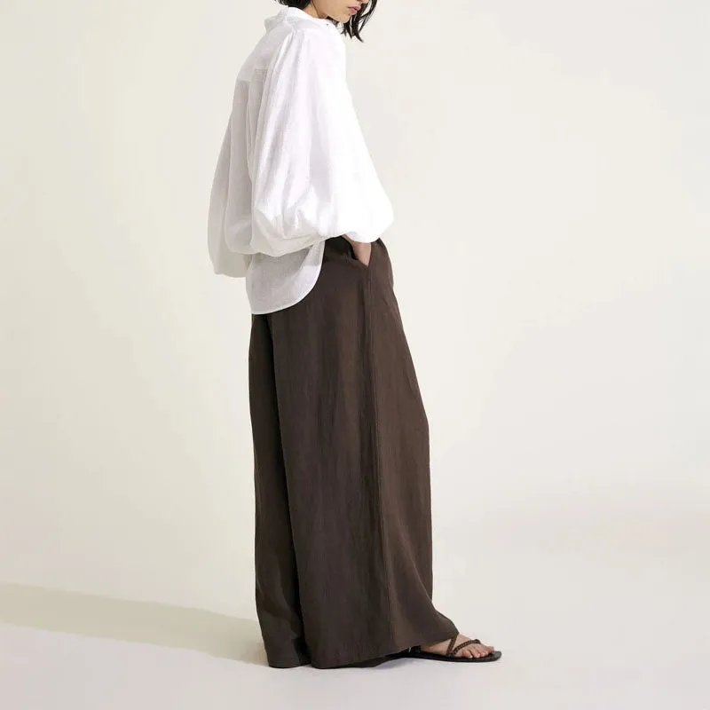 MONDO CORSINI Maia Linen Blouse with Blouson Sleeves in White