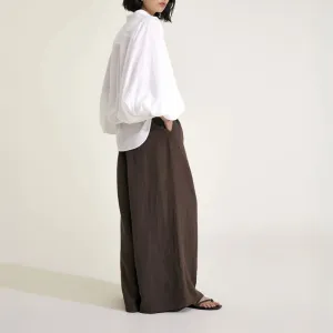 MONDO CORSINI Maia Linen Blouse with Blouson Sleeves in White