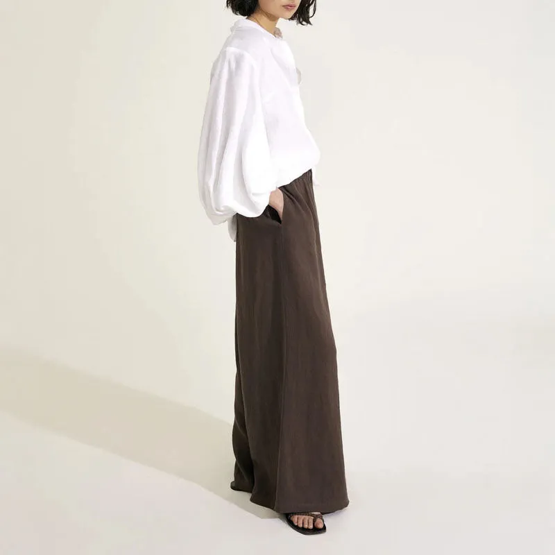 MONDO CORSINI Maia Linen Blouse with Blouson Sleeves in White