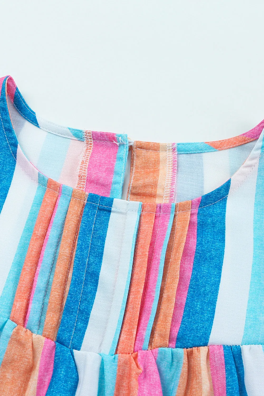 Multicolor Striped Tiered Ruffle Cap Sleeve Top