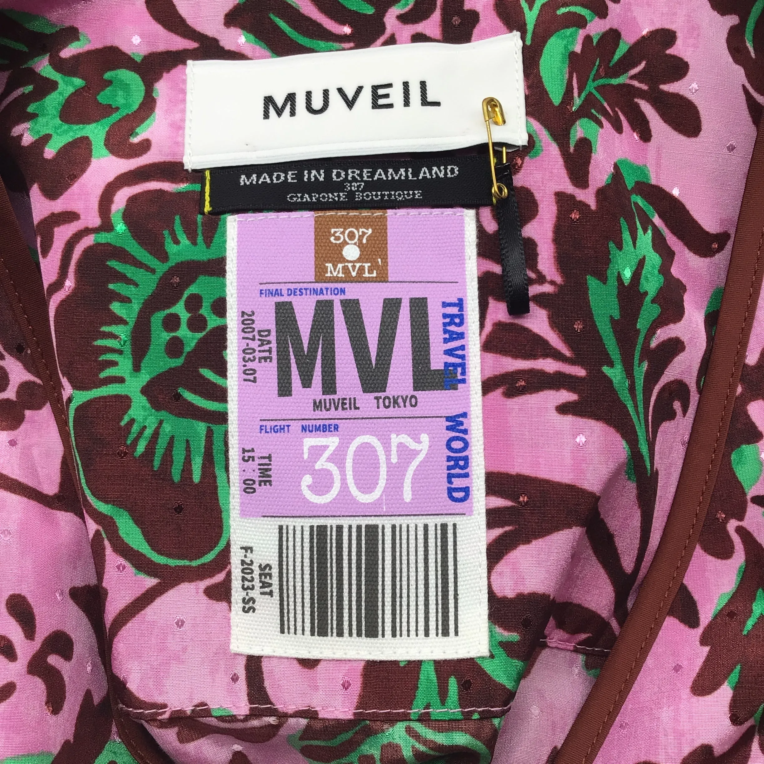 Muveil Pink / Green / Burgundy Stamp Print Midi Dress