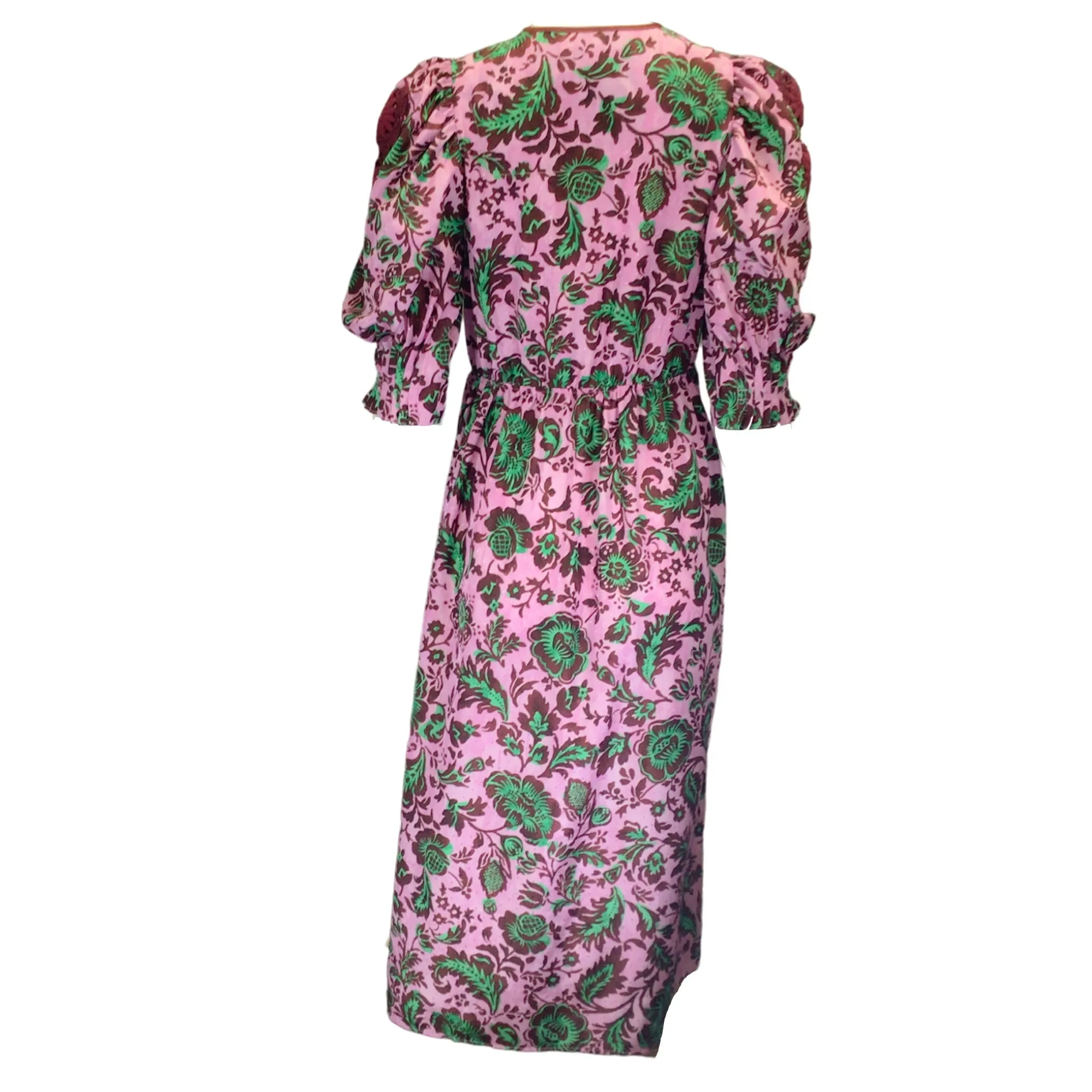 Muveil Pink / Green / Burgundy Stamp Print Midi Dress