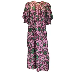 Muveil Pink / Green / Burgundy Stamp Print Midi Dress