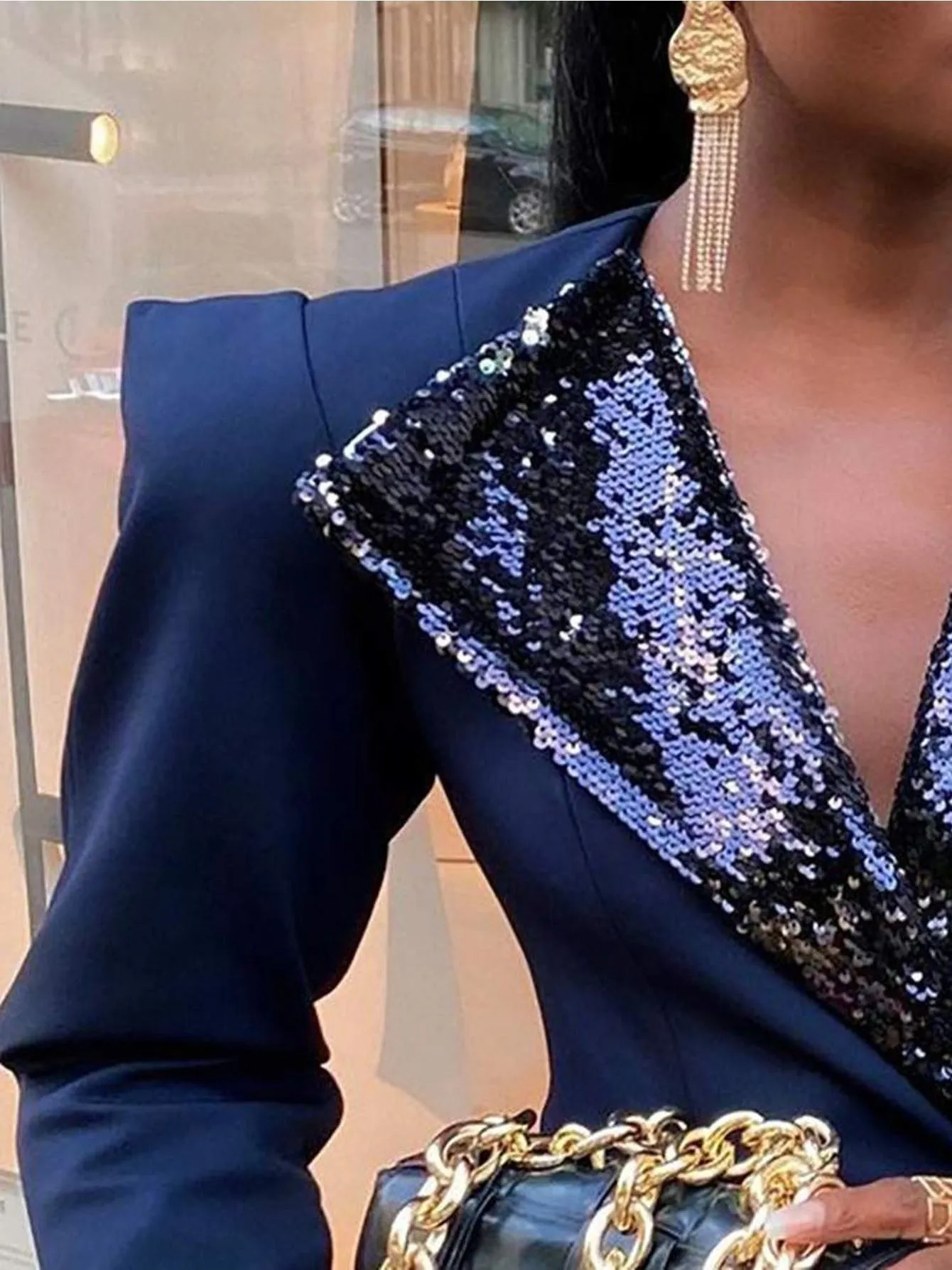 NEW Long Sleeve Buttoned Sequins Blazer Coat Women's Suits & Blazers Sequin Suit Office Clothes For Women Fashion Wide Shoulder Lapel Casual