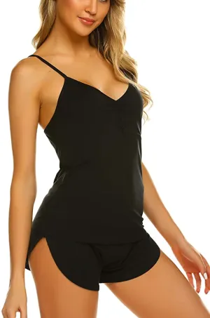 New with tags! Ekouaer Women Pajamas Set Sexy Lingerie Gown Shorts Modal Camisole Short Sets Sleepwear PJS Set, Black, sz L!