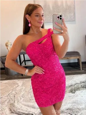 Newest Pink One Shoulder Short Homecoming Dresses,Cheap Short Prom Dresses,CM937
